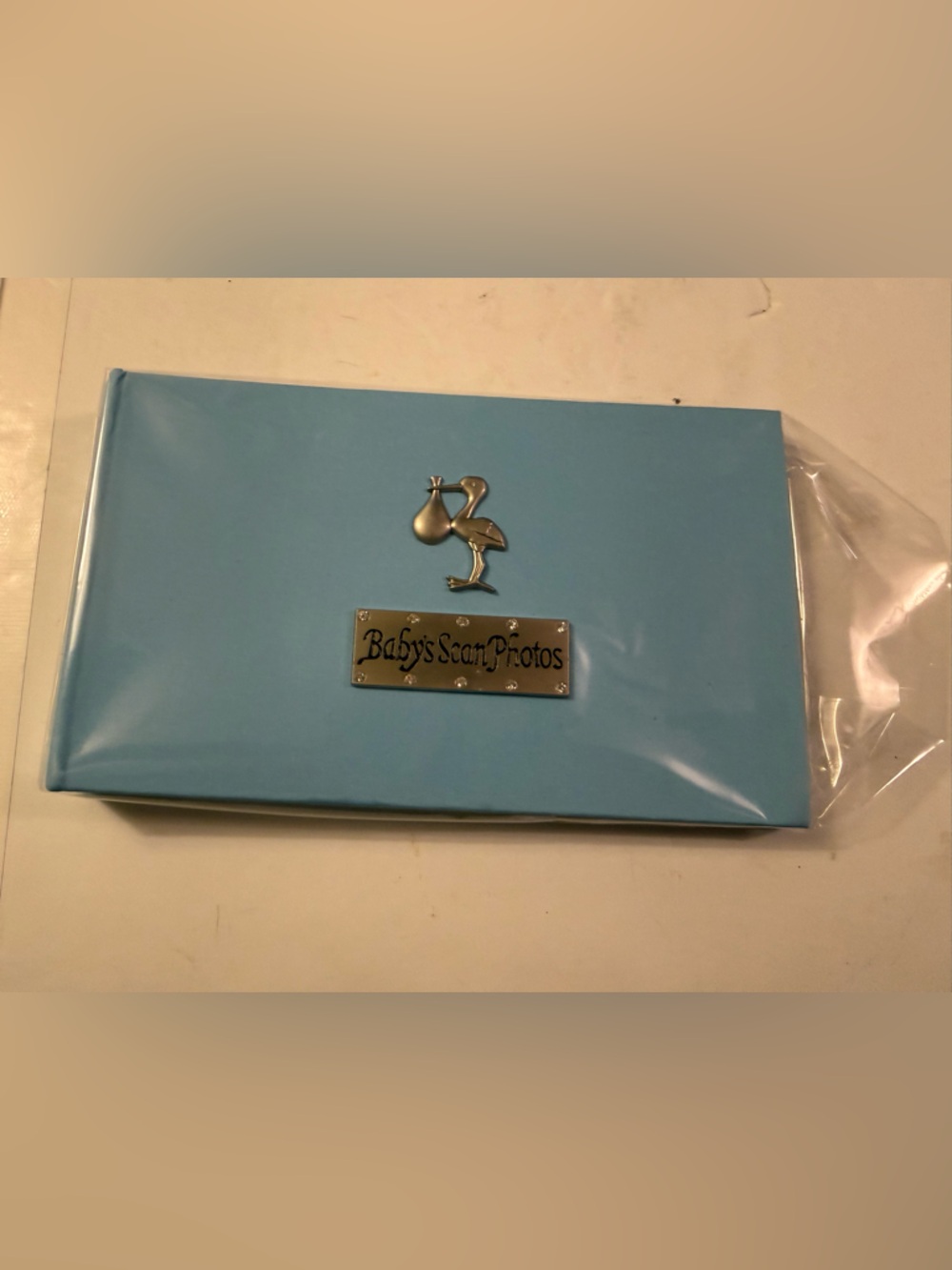 Blue Baby Scan Photos Keepsake Album with Stork Accent